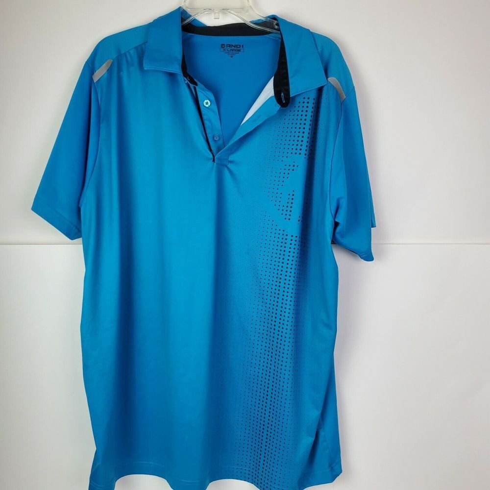 AND1 Men's XL Polo Shirt Short Sleeve Blue Polyester‎ Spandex EUC